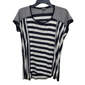Express Women's Black & White Stripe Mix Print Cap Sleeve Rayon Knit Top Size S‎